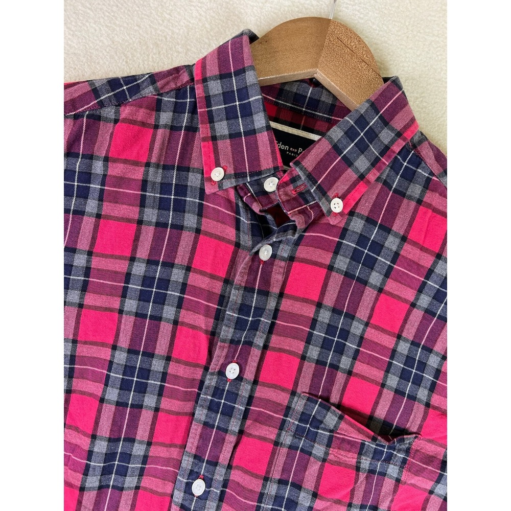 Eden Park Shirt Men's Medium Regular Fit Red Plaid Button Down Cotton Casual